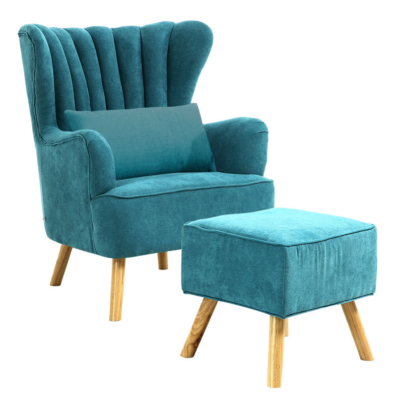 Brushed Sofa with Pillow Footstool, Blue
