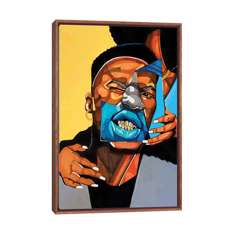 Dents dorées - impression d'art graphique, Toile avec cadre en bois brun classique, Pas de tapis, H 26 po x l 40 po x 1,5 po