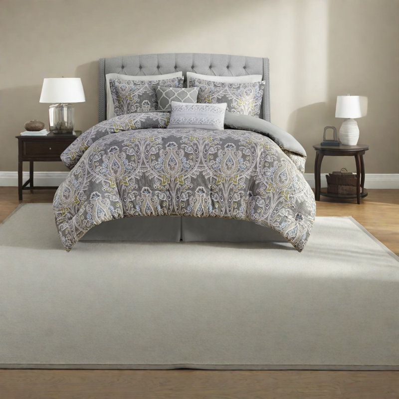 Ensembles de literie confortables en coton gris avec motif damassé élégant