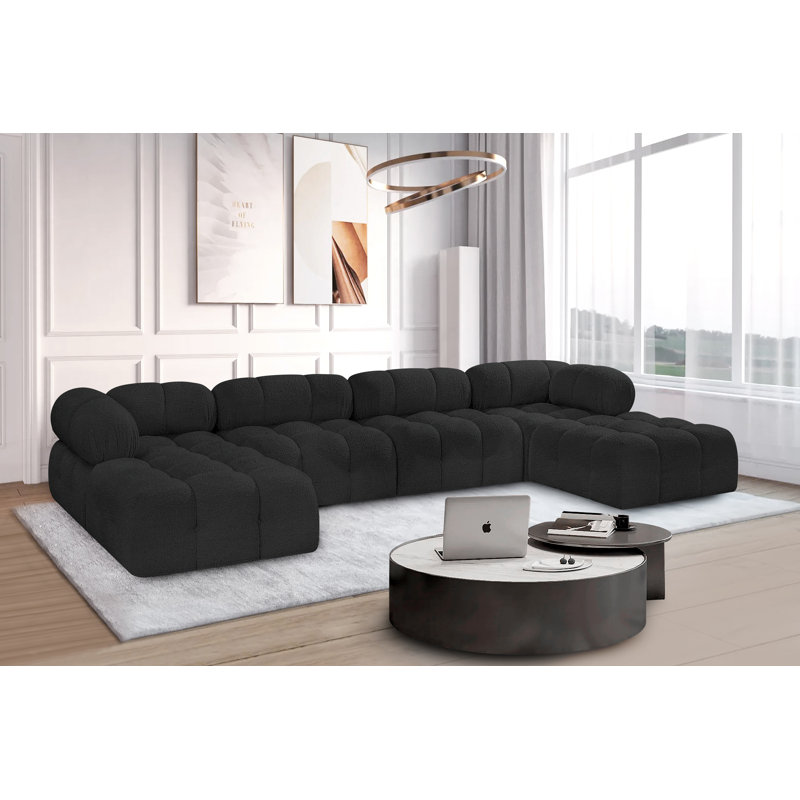 Canapé modulaire Ames 136 po Ames, Tissu bouclé noir