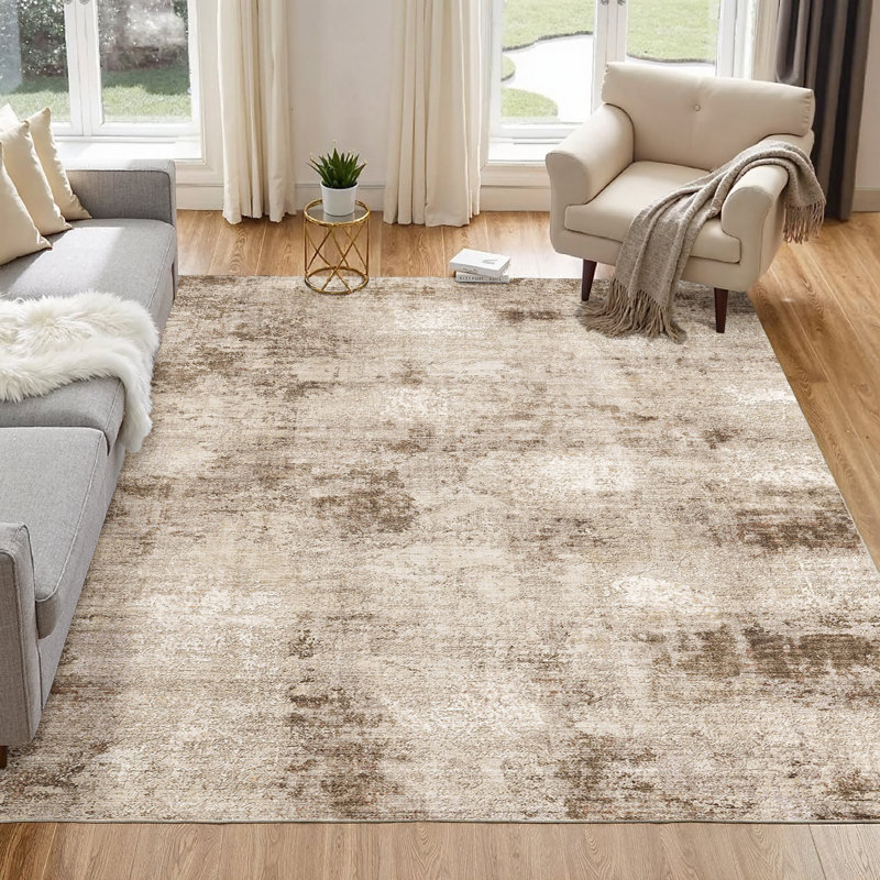 Tapis brun contemporain lavable avec envers antidérapant Asher, Rectangle 5 pi x 7 pi