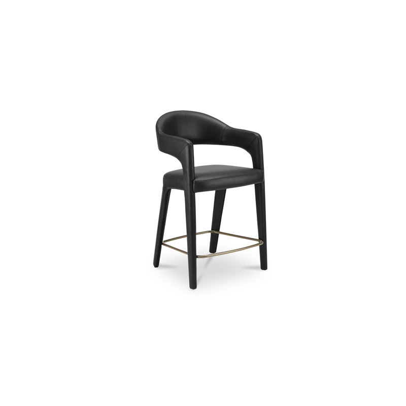 Tabouret rembourré Cathline, Polyester noir, Tabouret de comptoir (siège d'une hauteur de 26,4