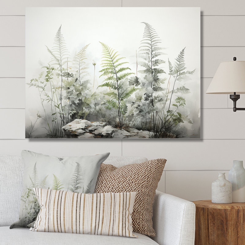 Ferns Silver Whispers I - fougères, art mural encadré, Toile tendue, H 24 po x l 32 po x P 1 po