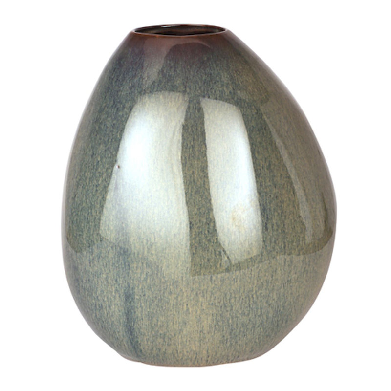 Arnst Stoneware Table Vase, Green/Brown, 10.5" H x 9.5" W x 9.5" D
