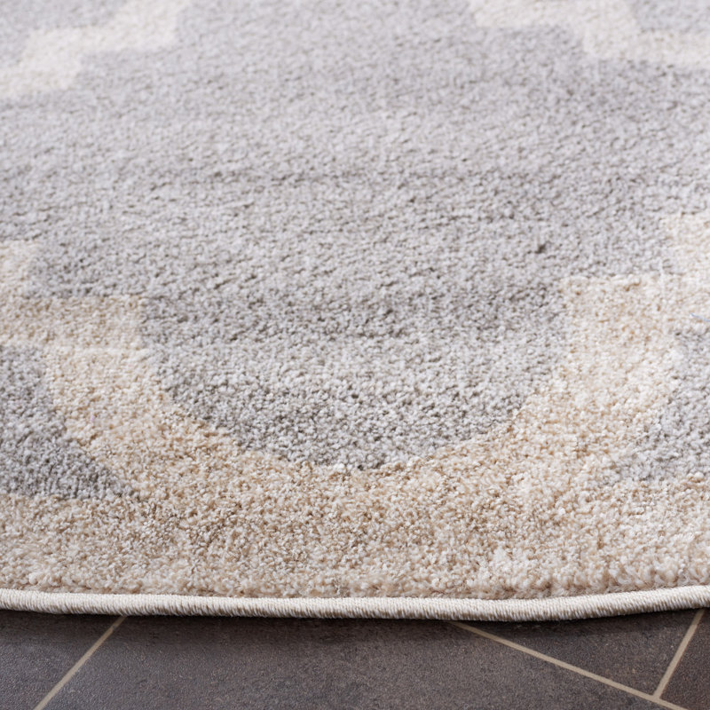 Tapis géométrique gris clair / beige Ammundsen, Rond 7 pi