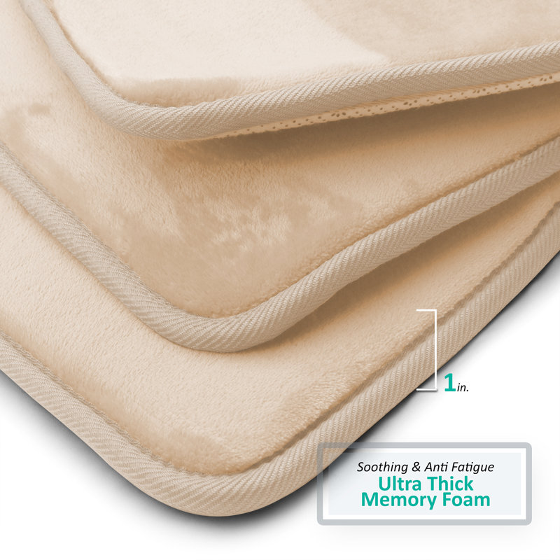Ultra Soft and Absorbent Memory Foam Bath Rug Set with Non-Slip Backing, Beige/Cream, Small: 24" L x 17" W