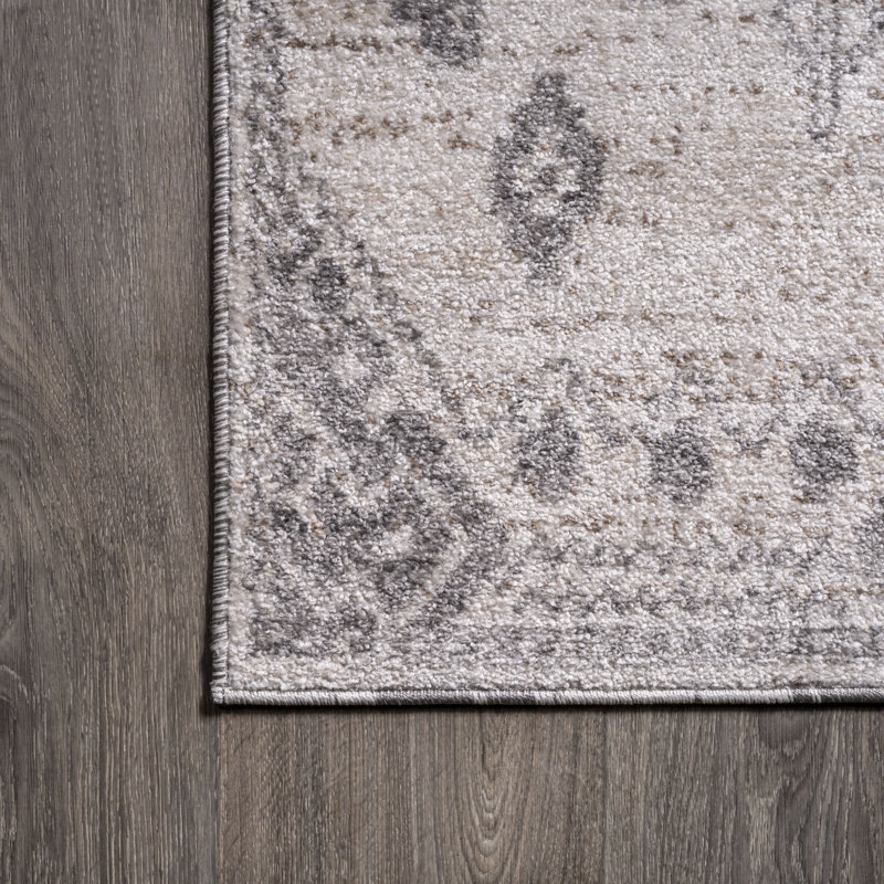 Shirley Tribal Diamond Geometric Gray/Beige Rug, Rectangle 7'7" x 10'2"