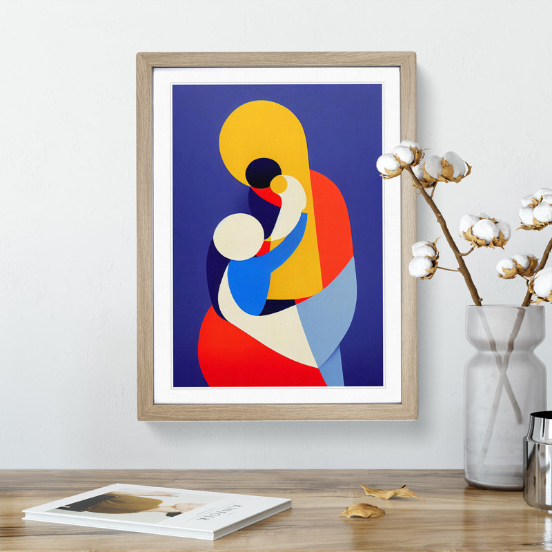 Mother with Child Abstract No.1 - Framed Print, 34cm H x 25cm W x 2cm D, Oak