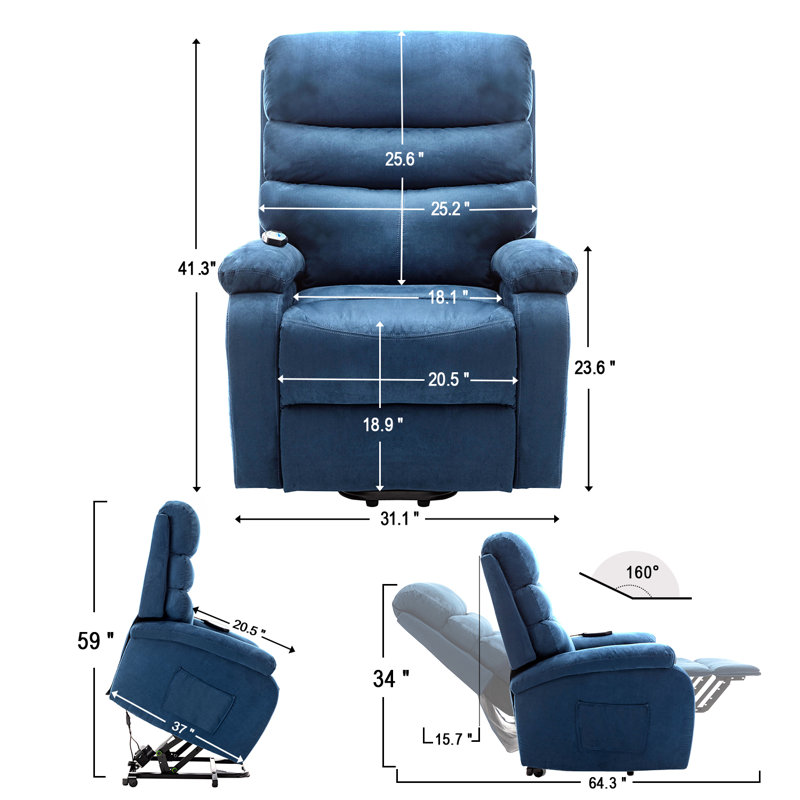 Fauteuil inclinable ergonomique Elsass, Microfibre bleu marine