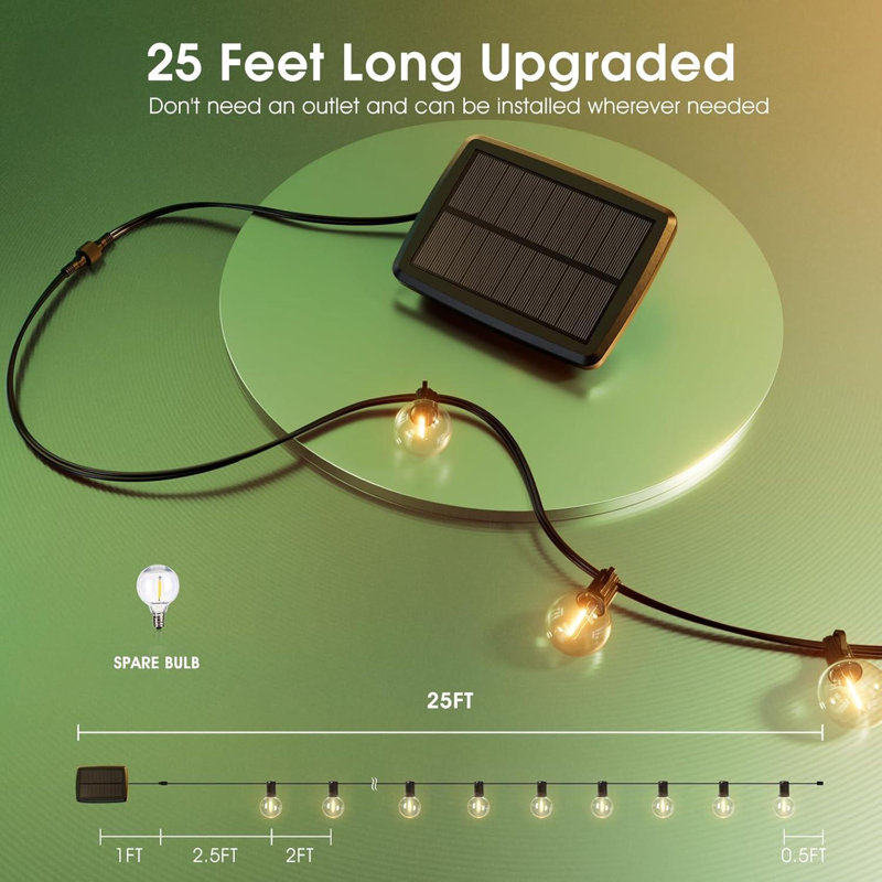 Solar Outdoor Bright String Lights Patio Bistro Lights, 25ft 27LED 3W G40 Bulbs, USB Rechargeable Portable Edison Café String Lights for Porch, Pergola, Backyard, Garden, Pool, Party, Camping