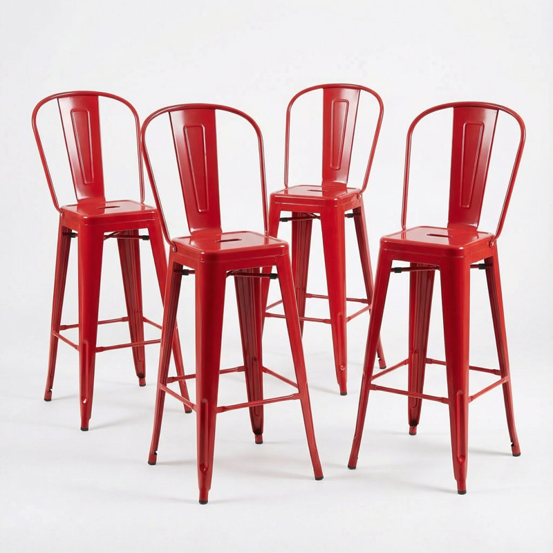 Counter Stool with Metal Frame, Red