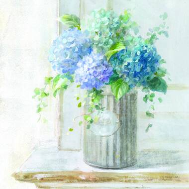 Pressed Dried Flower Painting - Blue Hydrangeas Morning Glory