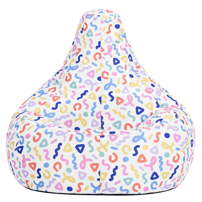 Polyester Bean Bag Chair, White/Yellow/Blue
