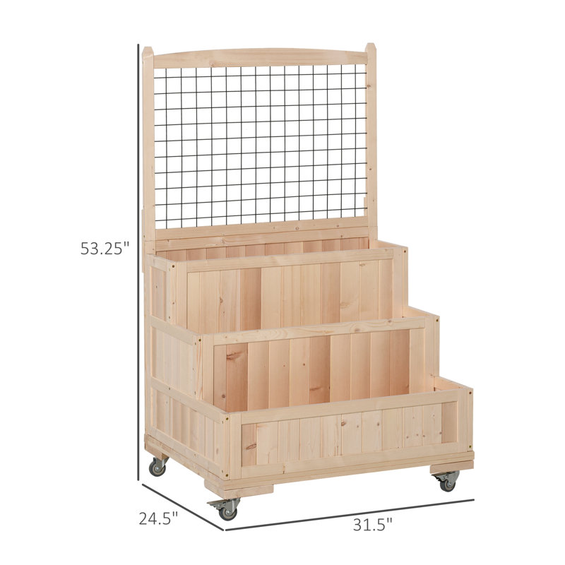 Outsunny 3-Tier Vertical Planter Box with Trellis & Back Storage - Natural