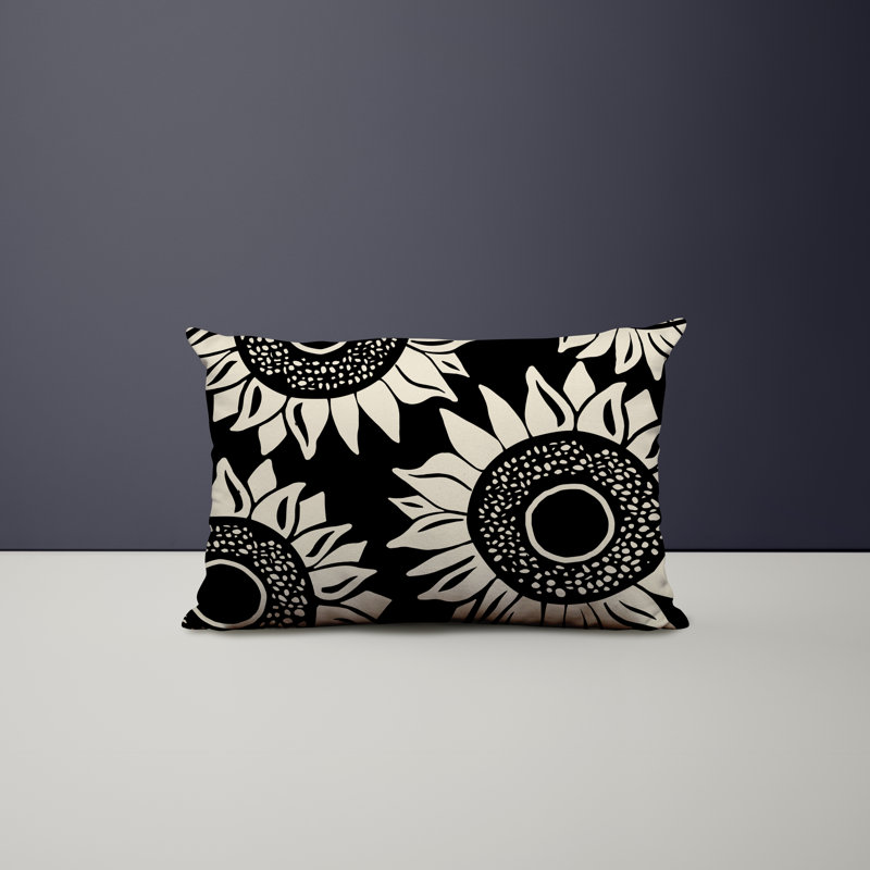 Polyester/Polyester Blend Lumbar Rectangular Indoor/Outdoor Pillow Cover & Insert, Black