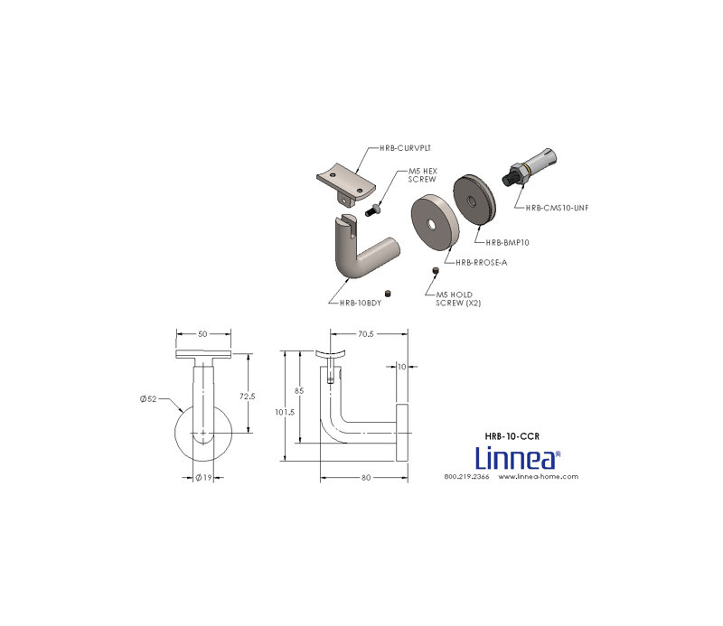 Support de main courante en béton avec rosette ronde et plaque incurvée, Acier inoxydable poli
