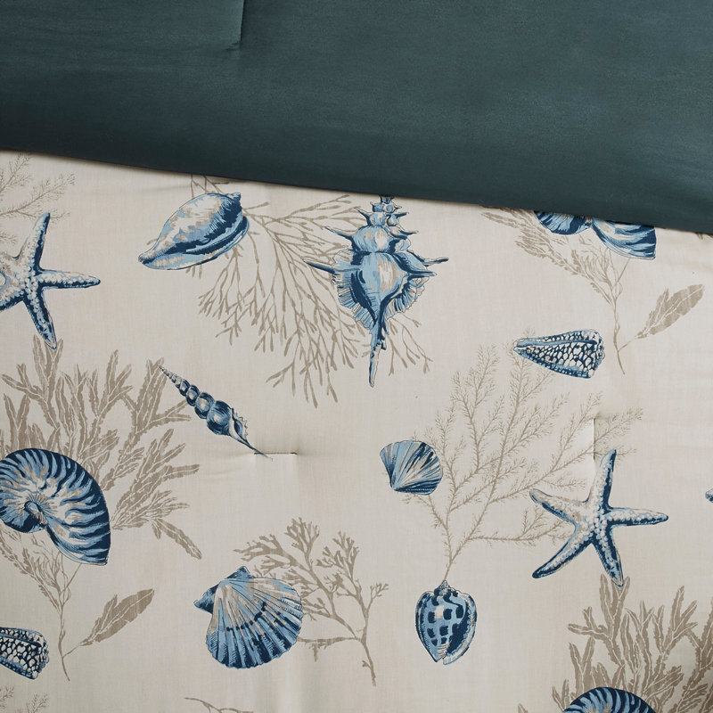 Ensemble d'édredon en satin de coton 7 pièces bleu