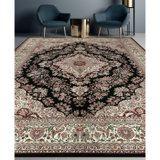 Hand Knotted Wool Oriental Area Rug in Black And Ivory