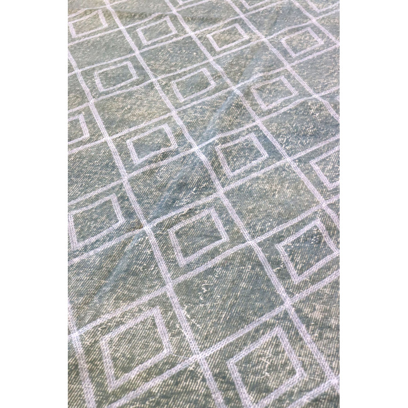 Tapis unique vert / pistache / argent 5 pi 3 po x 8 pi 2 po 1910s