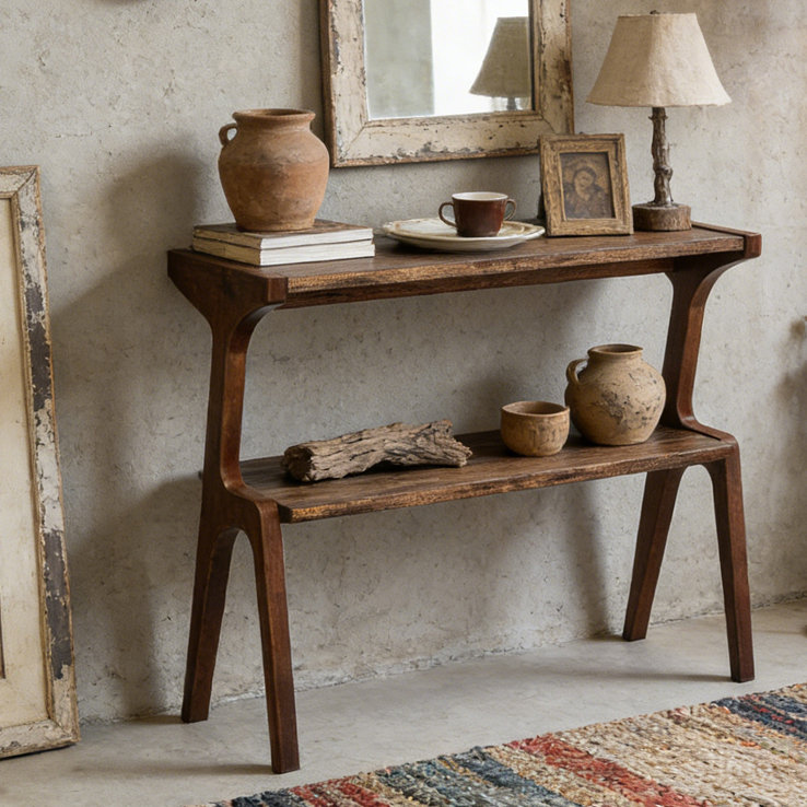 Storage Hall Table,Compact End Table,Wood Sofa Side Table, Rustic Brown