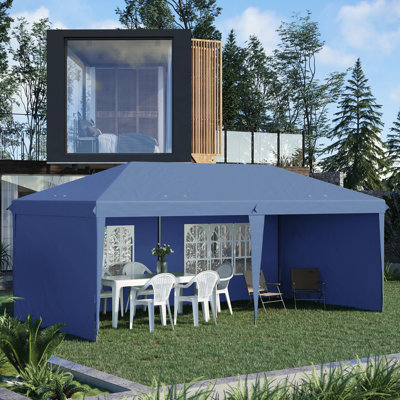 Tente escamotable 10 pi x 20 pi - Auvent bleu avec parois latérales pour l'extérieur, le jardin et le patio