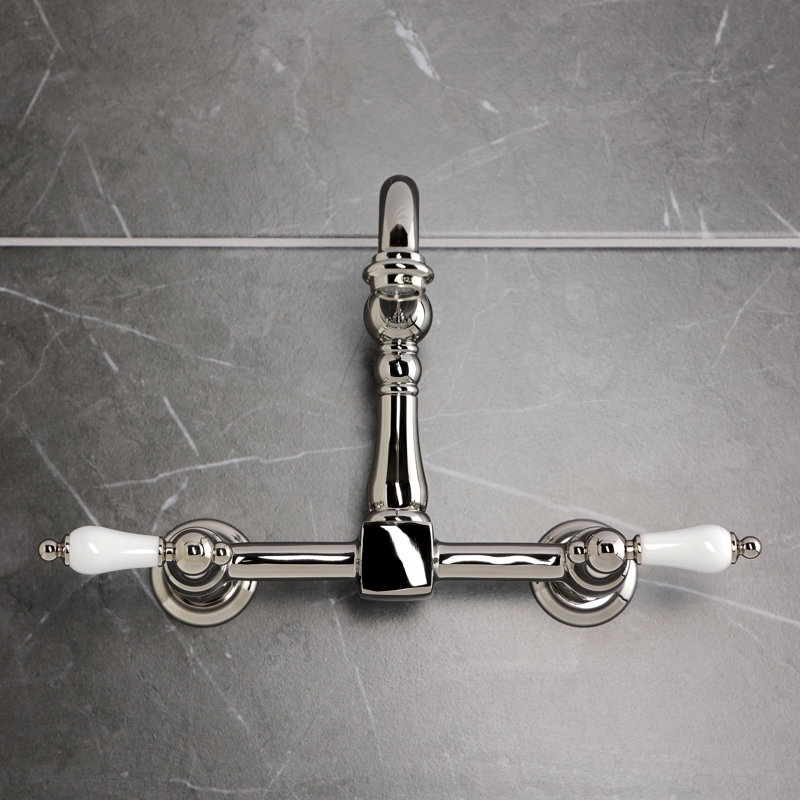Kingston Brass Heritage Double-Handle 2-Hole Wall-Mount Bridge Kitchen Faucet, Nickel