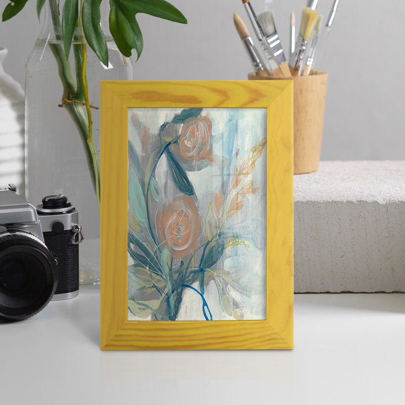 Flower Grouping II encadré sur papier, H 8 po x l 6 po x P 1 po, Jaune