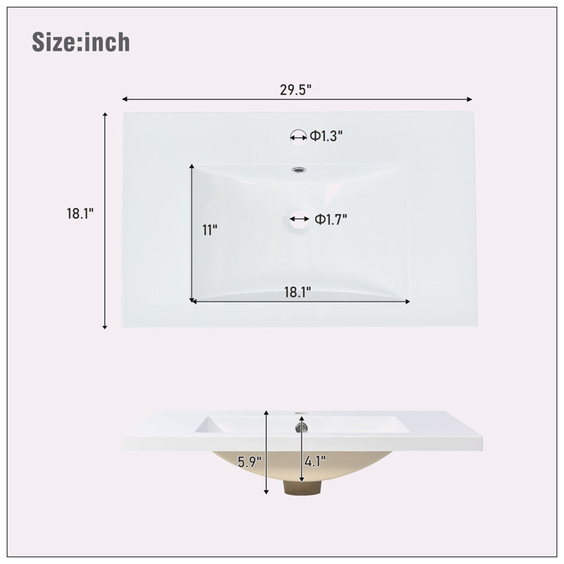 Paulafurinture 18.00'' Resin Rectangular Bathroom Sink with Overflow