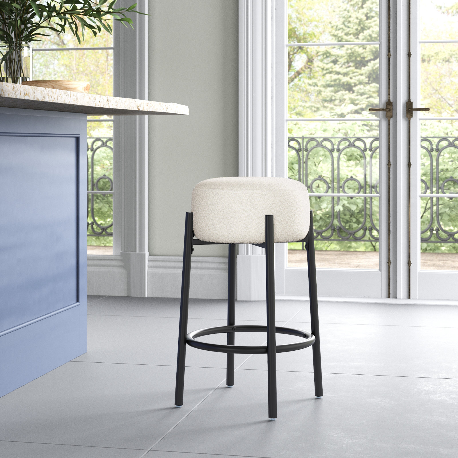 Colombe Bar and Counter Stool, Counter Stool (26.3" Seat Height), Boucle-Ivory