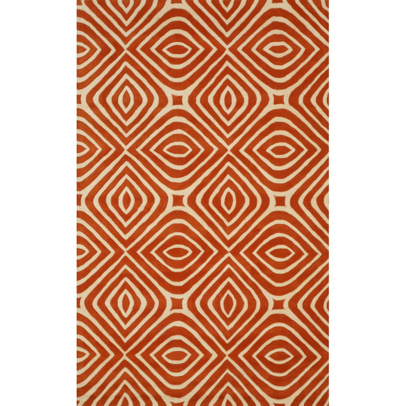 Hand Tufted Wool Geometric Area Rug, Rectangle 8'9" x 11'9", Orange