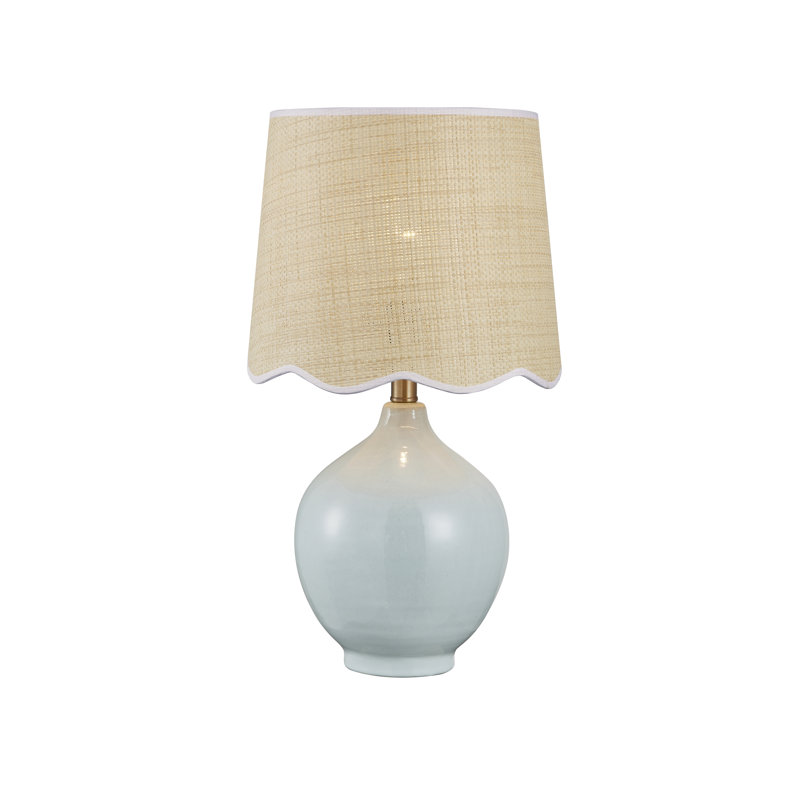 Lampe de table en céramique 21 po avec abat-jour avoine, Bleu clair