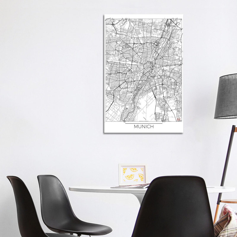 Munich Minimal Urban Blueprint Map by Hubert Roguski - Wrapped Canvas Painting, 101.6 cm H x 66.04 cm W x 3.175 cm D