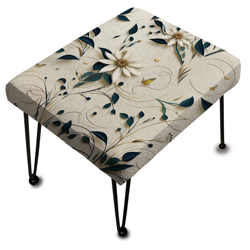 Repose-pieds blanc et bleu sarcelle Lotus Zen I - Botanical Rectangle