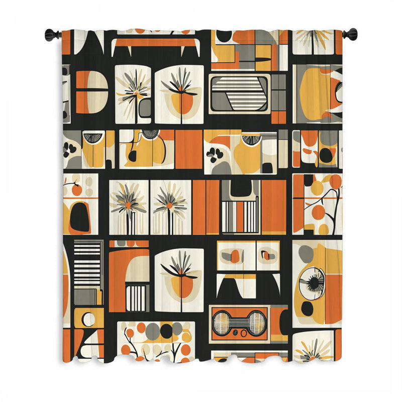 Geometric Window Curtains, Abstract Blockout & Sheer Curtains - 1 Panel, 50" W x 96" L