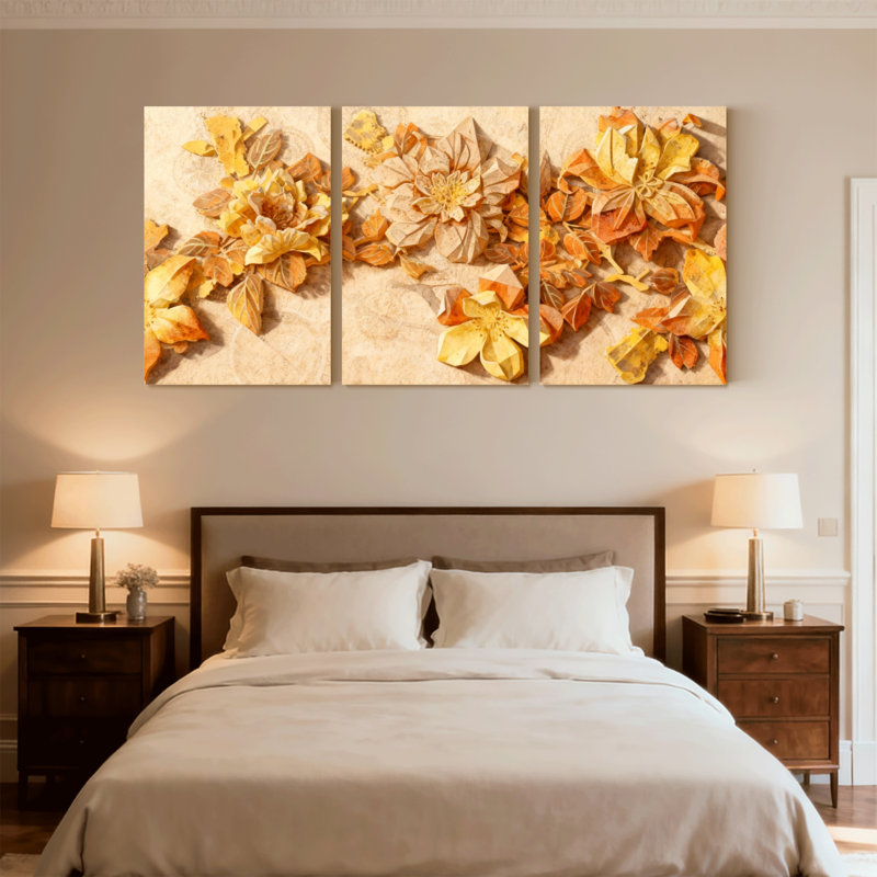 «Fashion Autumn Flowers», ensemble de 3 impressions sur toile, H 24 po x l 48 po