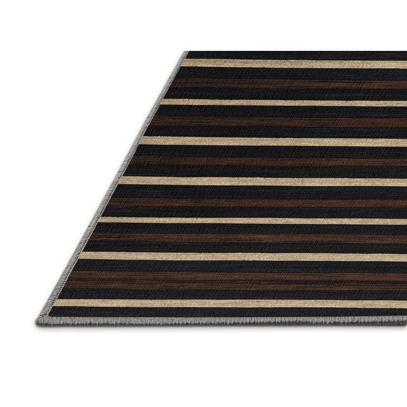 Tapis gris à rayures horizontales lavable à la machine, Rectangle 4pi x 6 pi