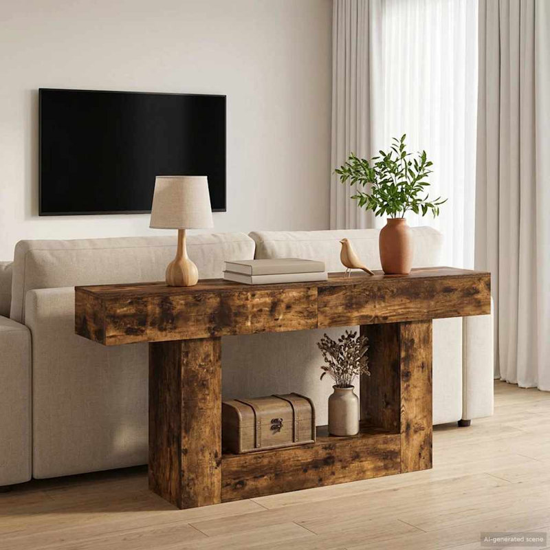 Console Table, 74cm H x 160cm W x 30cm D, Smoked Oak, Smoked Oak, Smoked Oak