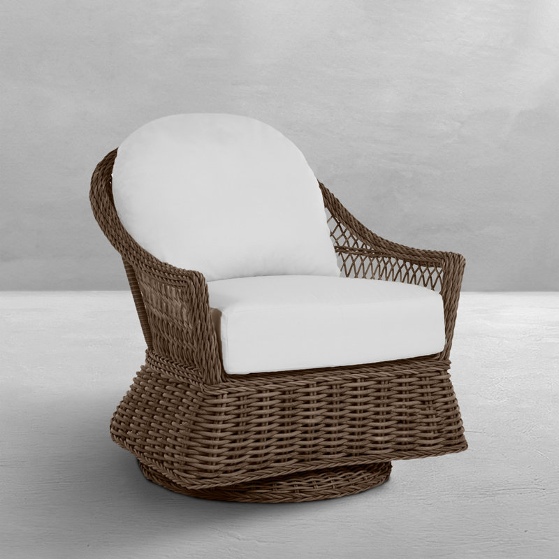 Soho Swivel Glider Chair with Cushions, Welt, Linen Forest, Raffia