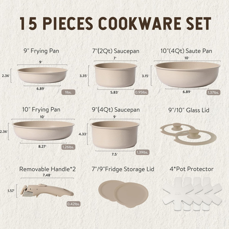 Nezira 15 - Piece Granite Cookware Set