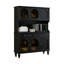 Tall Solid Wood Sideboard in Black with Arched Glass Doors, Vintage Two-Tier Storage Cabinet-421655739
