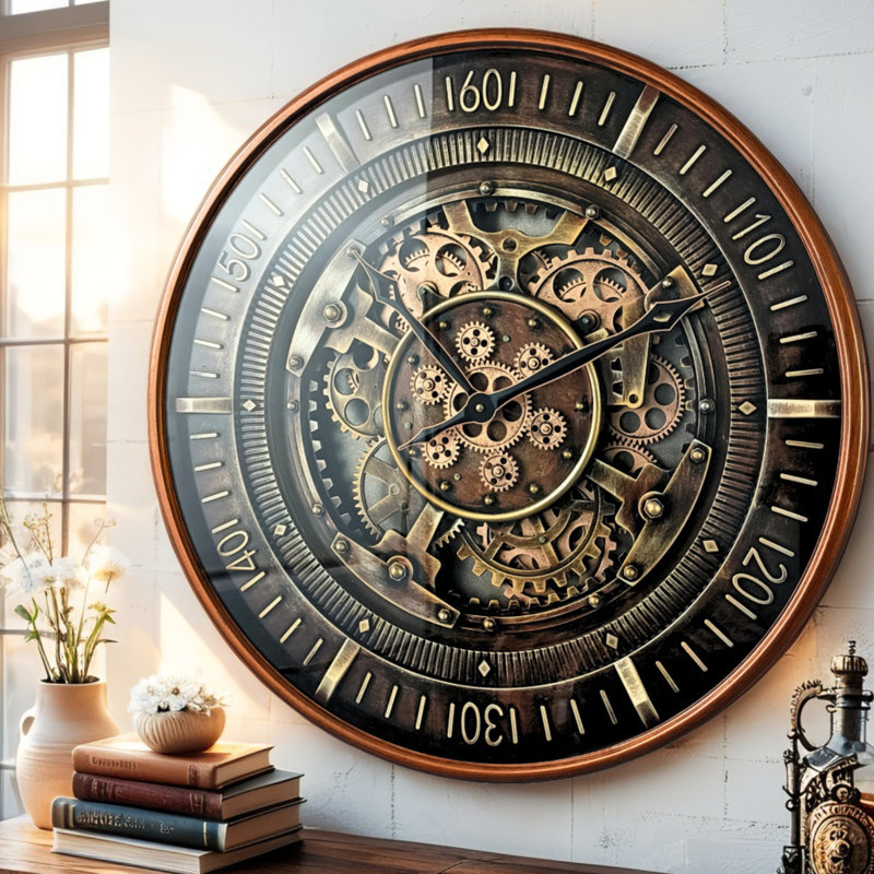 THE GEARS CLOCK Wall Clock with Real Moving Gears FI-LI_ 24 in Round VANTAA