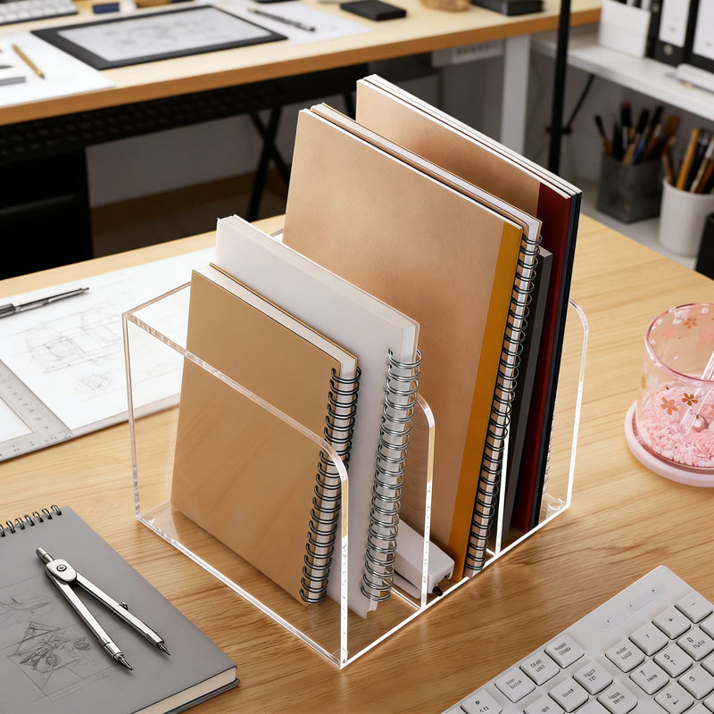 Porte-revues en acrylique transparent et classeur, support de bureau une pièce avec 3 compartiments verticaux pour le bureau, la maison ou la bibliothèque