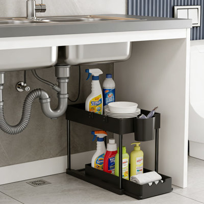 Under Sink Organizer 2-Pack, 2-Tier Sliding Drawer Cabinet Organizer For Kitchen And Bathroom Storage, Multi-Purpose Pull-Out Shelf With Accessories, Easy Assembly No Tools Required