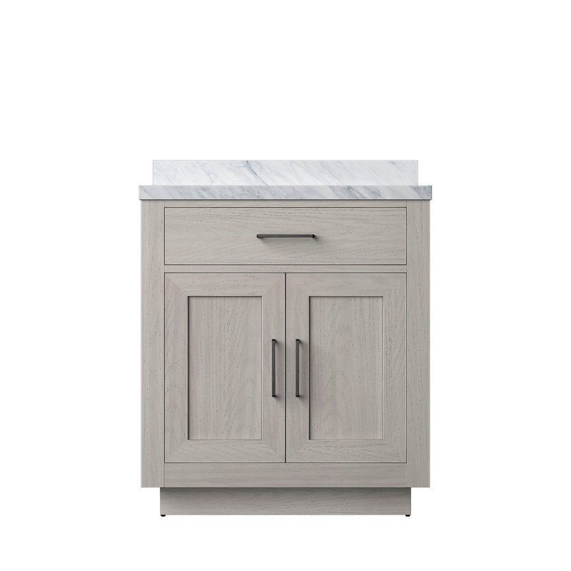 Meuble-lavabo simple en chêne blanc 30 po X P 22 po D, avec plateau en marbre de Carrare, Blanc, Noir mat, 30"