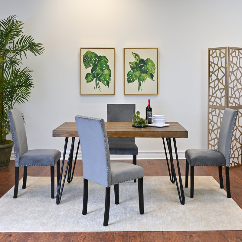 Ensemble de salle à manger 7 pièces, table à manger en épingle à cheveux avec 6 chaises , Gris, 5 pièces: table, 4 chaises