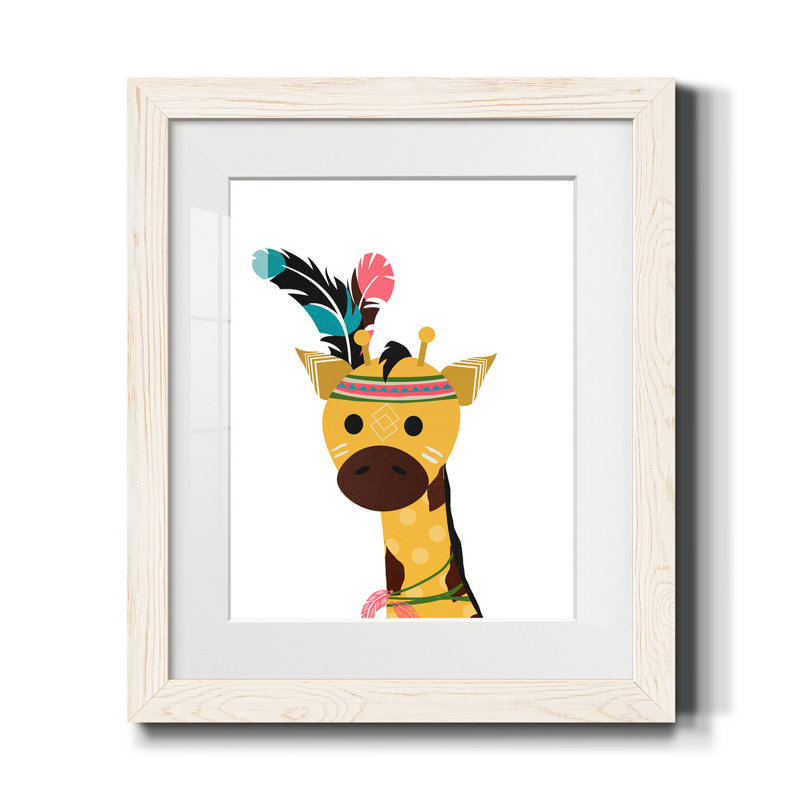 Boho Giraffe - impression d'art graphique, Papier encadré blanc, H 24 po x l 18 po x P 1,5 po, Blanc