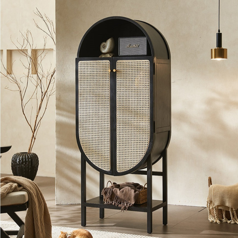 Vitrine en rotin simple et rétro, Noir