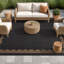 Tapis tissé à plat en jute gris foncé / naturel à bordure festonnée-1916032413-1916032414