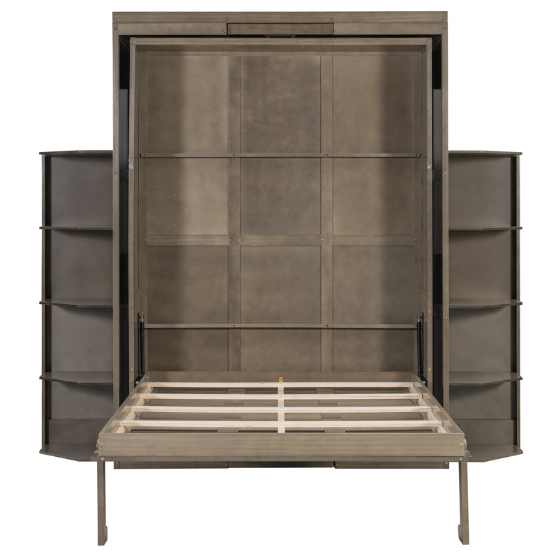 Grand lit escamotable peu encombrant, bois MDF gris, style moderne pour les petits bureaux à domicile