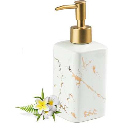 Gold Soap Dispenser For Bathroom Countertop, Square White Dish Soap Dispenser Pump Bottle With Golden Stripes For Kitchen Sink Laundry Shower Lotion, -  Mercer41, 75E42272EEE84D679B94B1B2755848F9